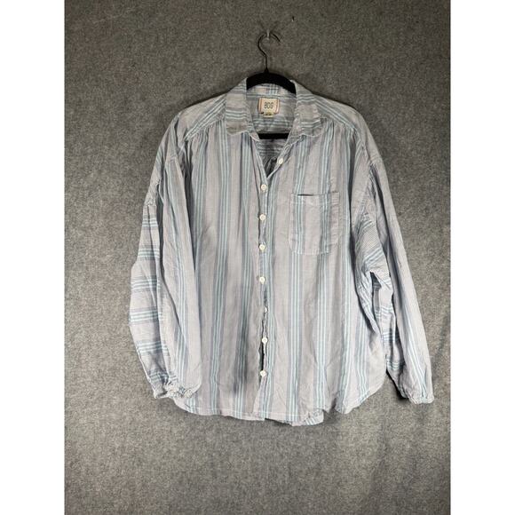 BDG Outfitters Top Women Medium‎ Long Sleeve Blue Striped Button Front Collar - Picture 1 of 7